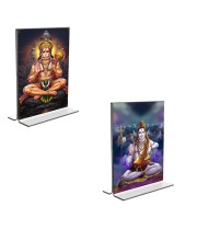 Car Desk/Table Top Sri Hanuman & Lord Shiva Acrylic T-Style Photo Stand - 2.5x3.5 Inches, Compact and Stylish Spiritual Display, easily change 2 photos (Pack of 1)