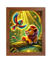 AI Funny Lion with Bird Art Picture for Kids - 10x14 inches, Brown Color - Perfect Wall Decor for Children's Room
