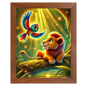 AI Funny Lion with Bird Art Picture for Kids - 18x22 inches, Brown Color - Perfect Wall Decor for Children's Room AI Funny Lion with Bird Art Picture for Kids - 18x22 inches, Brown Color - Perfect Wall Decor for Children's Room