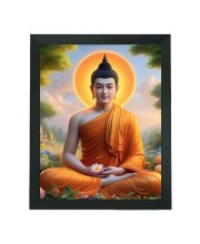 Hitech Sales Lord Gautama Buddha Polystyrene Photo Frame for Pooja Room, Temple Decor, Home Decoration and Gifting (Wall and Tabletop, Rectangular, Printed Photo, 7.12 x 9.12 inches Frame, Black)