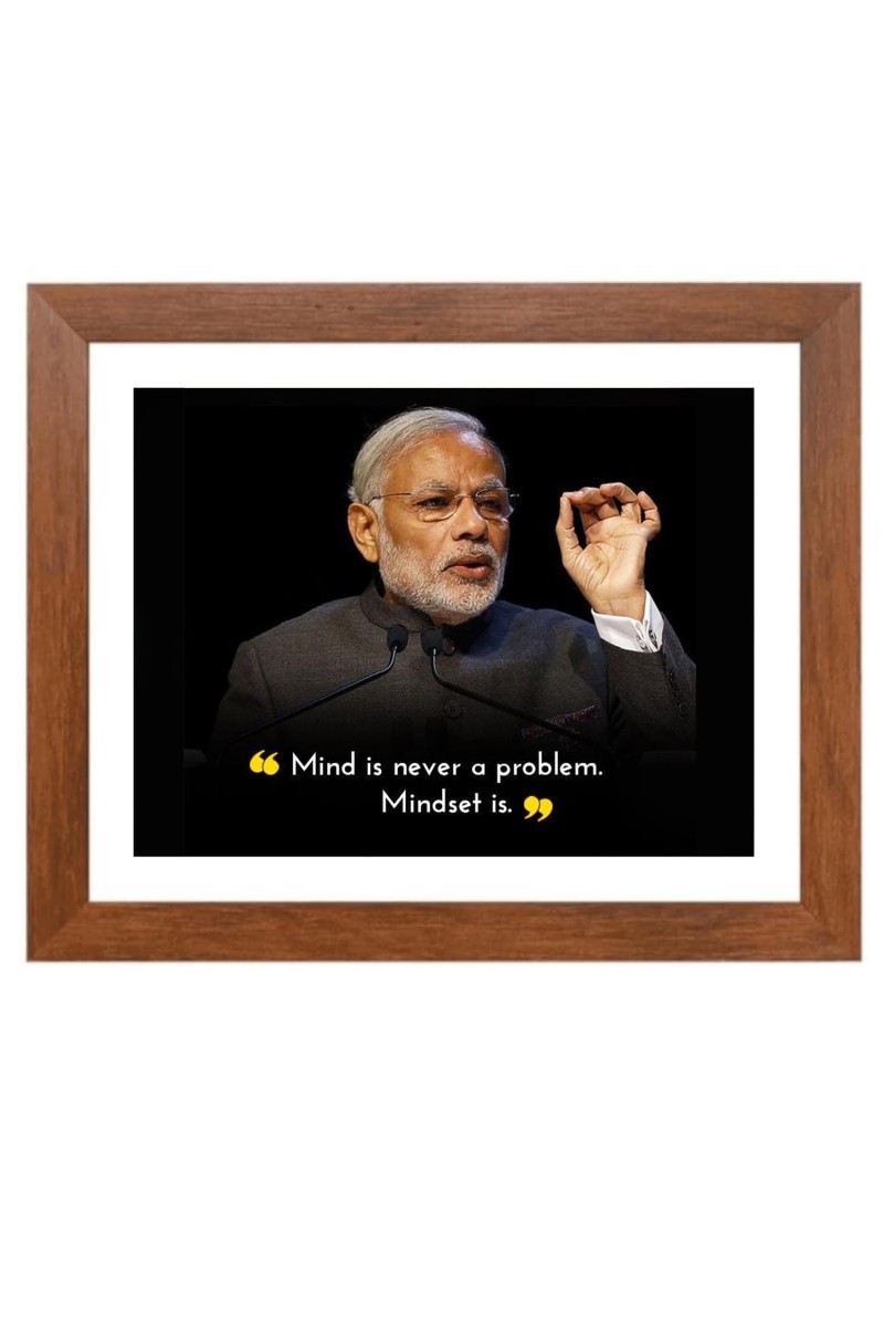 Narendra Modi & His Famous Quote Photo Frame - Brown Frame, Perfect for Office & Wall Decoration, Ideal Gift