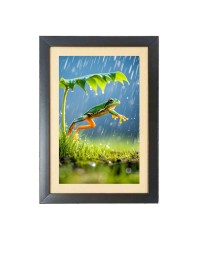 The funny frog is jumping Black Photo Frame Funny Animal and Bird Cartoon Art