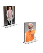 Car Desk/Table Top Sri Narendra Modi Acrylic T-Style Photo Stand - 2.5x3.5 Inches, Compact and Stylish Spiritual Display, easily change 2 photos (Pack of 1)