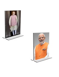 Car Desk/Table Top Sri Narendra Modi Acrylic T-Style Photo Stand - 2.5x3.5 Inches, Compact and Stylish Spiritual Display, easily change 2 photos (Pack of 1)
