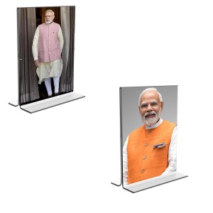 Car Desk/Table Top Sri Narendra Modi Acrylic T-Style Photo Stand - 2.5x3.5 Inches, Compact and Stylish Spiritual Display, easily change 2 photos (Pack of 1)