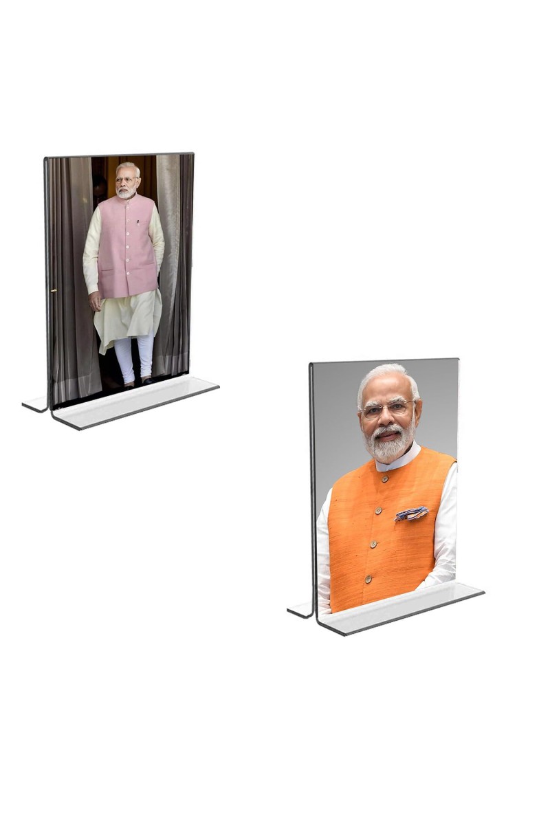 Car Desk/Table Top Sri Narendra Modi Acrylic T-Style Photo Stand - 2.5x3.5 Inches, Compact and Stylish Spiritual Display, easily change 2 photos (Pack of 1)