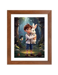 AI Funny Boy With Squirrel Art Picture for Kids - 18x22 inches, Brown Color - Perfect Wall Decor for Children's Room