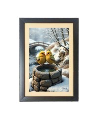 The romantic cute birds Photo Frame Funny Animal and Bird Cartoon Art, Black color, 19x23 Inch