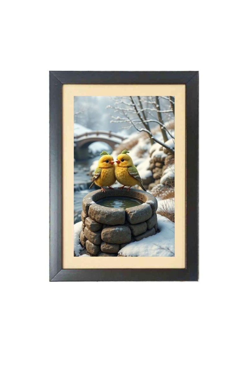 The romantic cute birds Black Photo Frame Funny Animal and Bird Cartoon Art