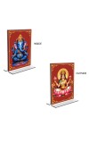 Car Desk/Table Top Sri Ganesh & Maa Lakshmi Acrylic T-Style Photo Stand - 2.5x3.5 Inches, Compact and Stylish Spiritual Display, easily change 2 photos (Pack of 1)
