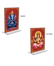 Car Desk/Table Top Sri Ganesh & Maa Lakshmi Acrylic T-Style Photo Stand - 2.5x3.5 Inches, Compact and Stylish Spiritual Display, easily change 2 photos (Pack of 1)