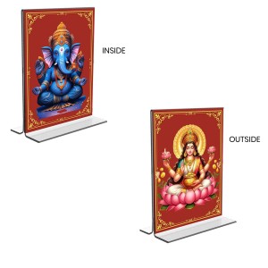 Car Desk/Table Top Sri Ganesh & Maa Lakshmi Acrylic T-Style Photo Stand - 2.5x3.5 Inches, Compact and Stylish Spiritual Display, easily change 2 photos (Pack of 1) Car Desk/Table Top Sri Ganesh & Maa Lakshmi Acrylic T-Style Photo Stand - 2.5x3.5 Inches, Compact and Stylish Spiritual Display, easily change 2 photos (Pack of 1)