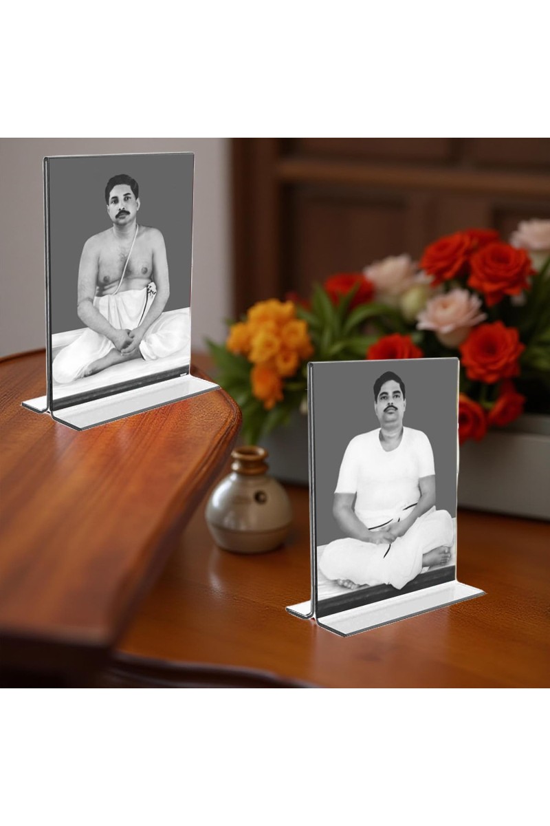 Sri Sri Thakur Anukul chandra & Sri Baroda Acrylic T-Style Photo Stand - 11x13 Inches, Compact and Stylish Spiritual Display, easily change 2 photos (Pack of 1)