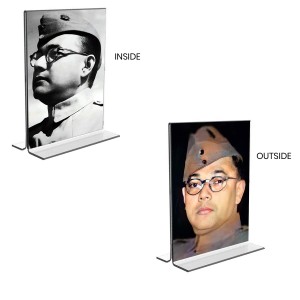 Netaji Subhas Chandra Bose Acrylic T-Style Photo Stand - 5x7 Inches, Compact and Stylish Spiritual Display, easily change 2 photos (Pack of 1)
