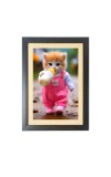 The cute cat is drinking bottle milk Black Photo Frame Funny Animal and Bird Cartoon Art