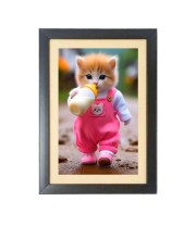 The cute cat is drinking bottle milk Photo Frame Funny Animal and Bird Cartoon Art, Black color, 17x21 Inch