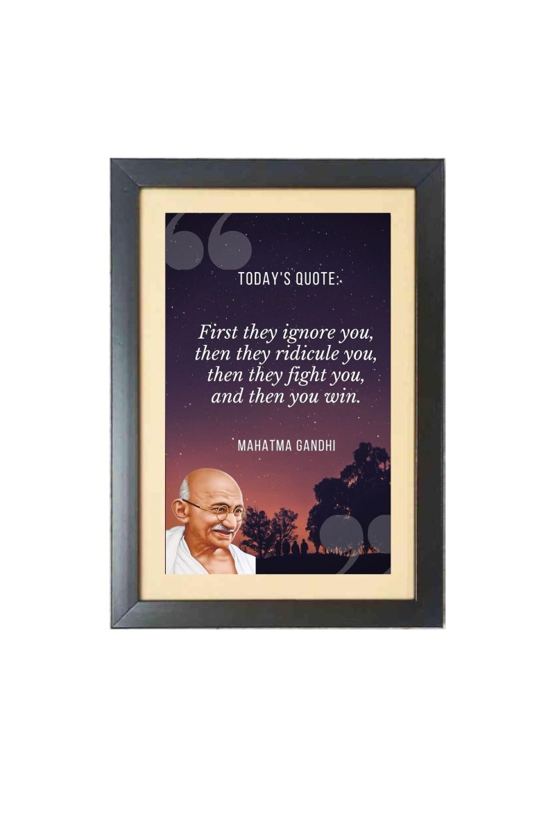 Mahatma Gandhi & His Famous Quote Photo Frame - Brown Frame, 11x15 Inches, Perfect for Office & Wall Decoration, Ideal Gift