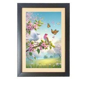 The colorful birds sit on the branch Photo Frame Funny Animal and Bird Cartoon Art, Black color, 11x15 Inch