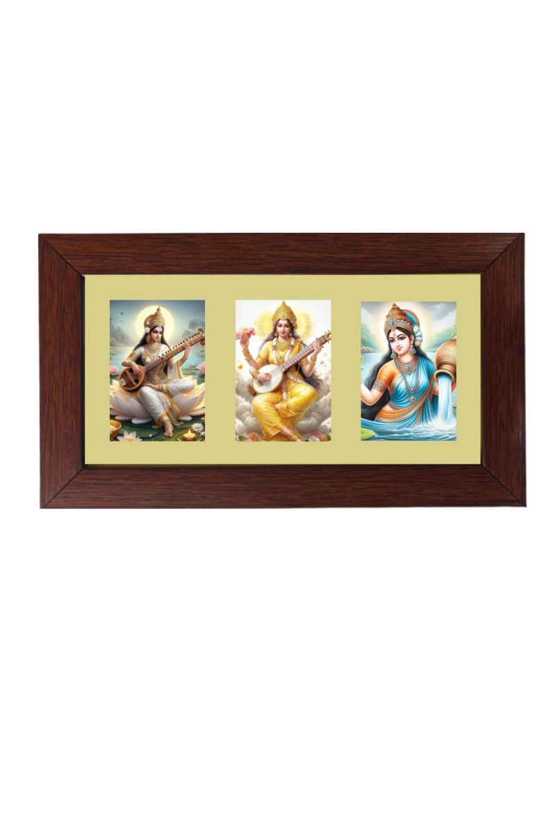 Sri Maa Swaraswati Color Photo Frame -14X7.5 Inch, Elegant Religious Home & Temple Decor