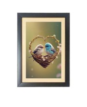 Love birds in a heart shaped nest Black Photo Frame Funny Animal and Bird Cartoon Art