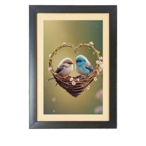 Love birds in a heart shaped nest Photo Frame Funny Animal and Bird Cartoon Art, Black color, 15x19 Inch Love birds in a heart shaped nest Photo Frame Funny Animal and Bird Cartoon Art, Black color, 15x19 Inch