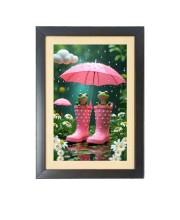 The two funny frogs under umbrella Black Photo Frame Funny Animal and Bird Cartoon Art