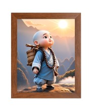 AI Funny cute monk boy Art Picture for Kids - 18x22 inches, Brown Color - Perfect Wall Decor for Children's Room