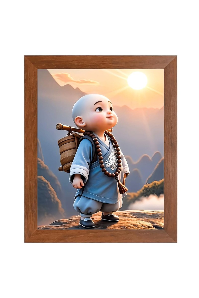 AI Funny cute monk boy Art Picture for Kids - 18x22 inches, Brown Color - Perfect Wall Decor for Children's Room