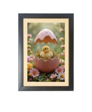 The cute chick is coming out of egg Black Photo Frame Funny Animal and Bird Cartoon Art