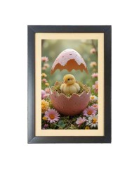 The cute chick is coming out of egg Photo Frame Funny Animal and Bird Cartoon Art, Black color, 11x15 Inch