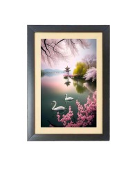 Two beautiful swans gracefully gliding in lovely nature Photo Frame Funny Animal and Bird Cartoon Art, Black color, 15x19 Inch
