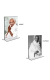 Car Desk/Table Top Mahatma Gandhi Acrylic T-Style Photo Stand - 2.5x3.5 Inches, Compact and Stylish Spiritual Display, easily change 2 photos (Pack of 1)