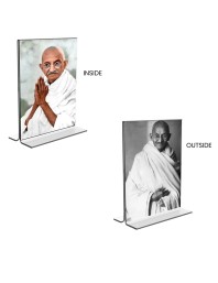 Car Desk/Table Top Mahatma Gandhi Acrylic T-Style Photo Stand - 2.5x3.5 Inches, Compact and Stylish Spiritual Display, easily change 2 photos (Pack of 1)