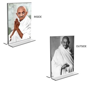 Car Desk/Table Top Mahatma Gandhi Acrylic T-Style Photo Stand - 2.5x3.5 Inches, Compact and Stylish Spiritual Display, easily change 2 photos (Pack of 1) Car Desk/Table Top Mahatma Gandhi Acrylic T-Style Photo Stand - 2.5x3.5 Inches, Compact and Stylish Spiritual Display, easily change 2 photos (Pack of 1)