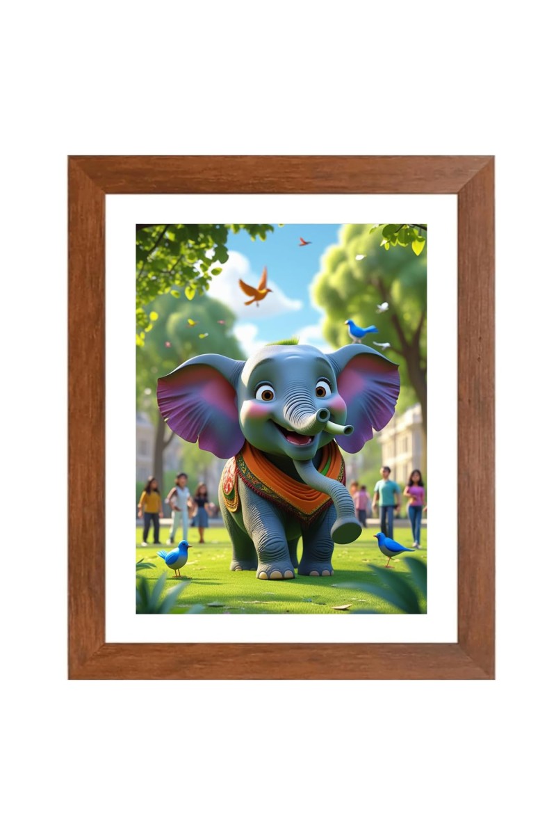 AI Funny Cute Elephant Art Picture for Kids - 10x14 inches, Brown Color - Perfect Wall Decor for Children's Room