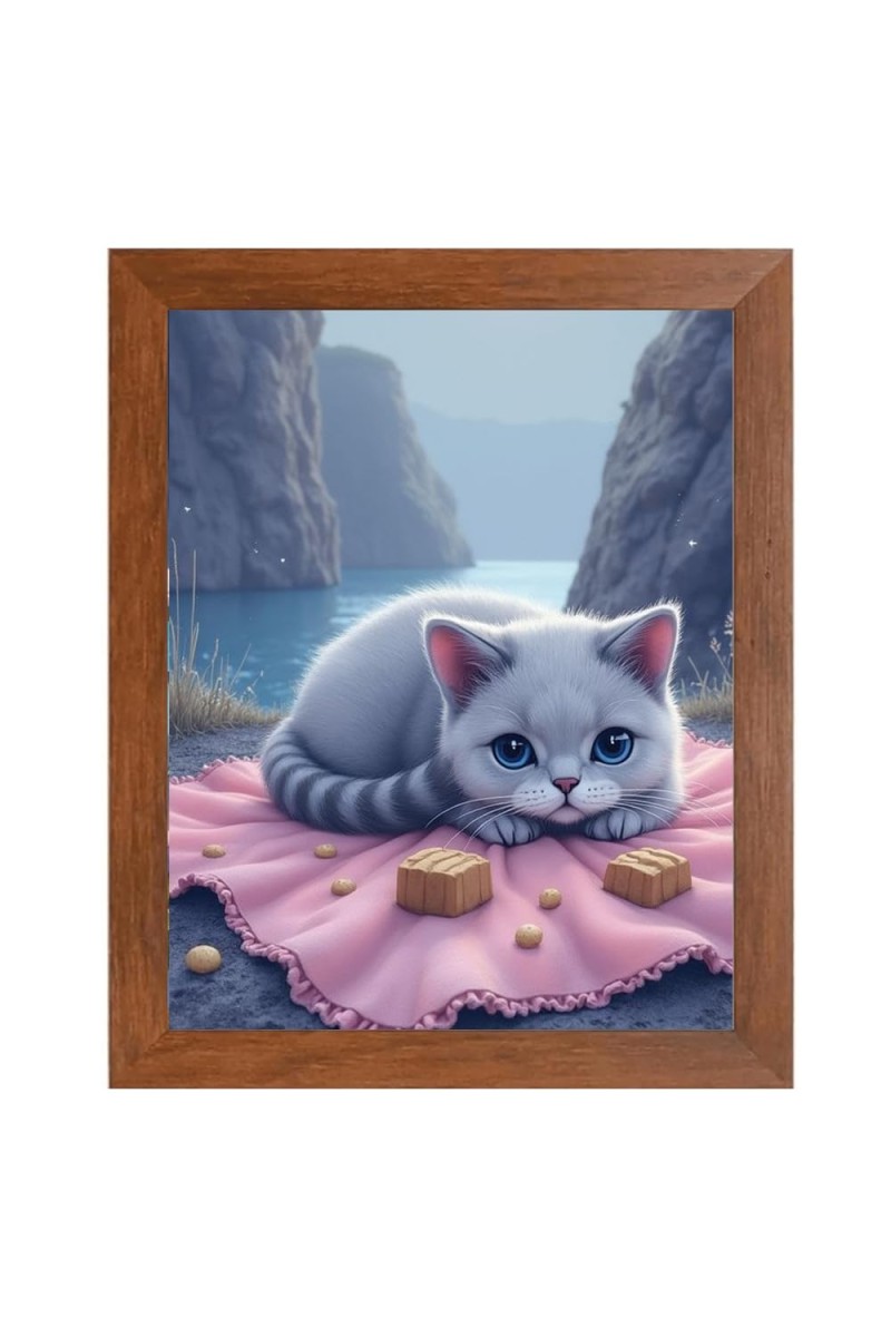 AI Funny Cute Cat Art Picture for Kids - 10x14 inches, Brown Color - Perfect Wall Decor for Children's Room