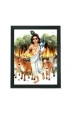 Hitech Sales Bhagwan Krishna Polystyrene Photo Frame for Pooja Room, Temple Decor, Home Decoration and Gifting (Wall and Tabletop, Rectangular, Printed Photo, 7.12 x 9.12 inches Frame, Black)