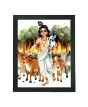 Hitech Sales Bhagwan Krishna Polystyrene Photo Frame for Pooja Room, Temple Decor, Home Decoration and Gifting (Wall and Tabletop, Rectangular, Printed Photo, 7.12 x 9.12 inches Frame, Black)