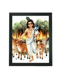 Hitech Sales Bhagwan Krishna Polystyrene Photo Frame for Pooja Room, Temple Decor, Home Decoration and Gifting (Wall and Tabletop, Rectangular, Printed Photo, 7.12 x 9.12 inches Frame, Black)