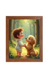 AI Funny Boy with Cute Dog Art Picture for Kids - 14x18 inches, Brown Color - Perfect Wall Decor for Children's Room