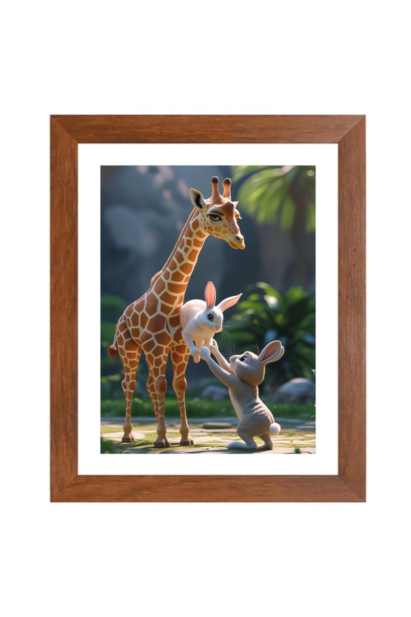 AI Funny Giraffe Art Picture for Kids - 14x18 inches, Brown Color - Perfect Wall Decor for Children's Room