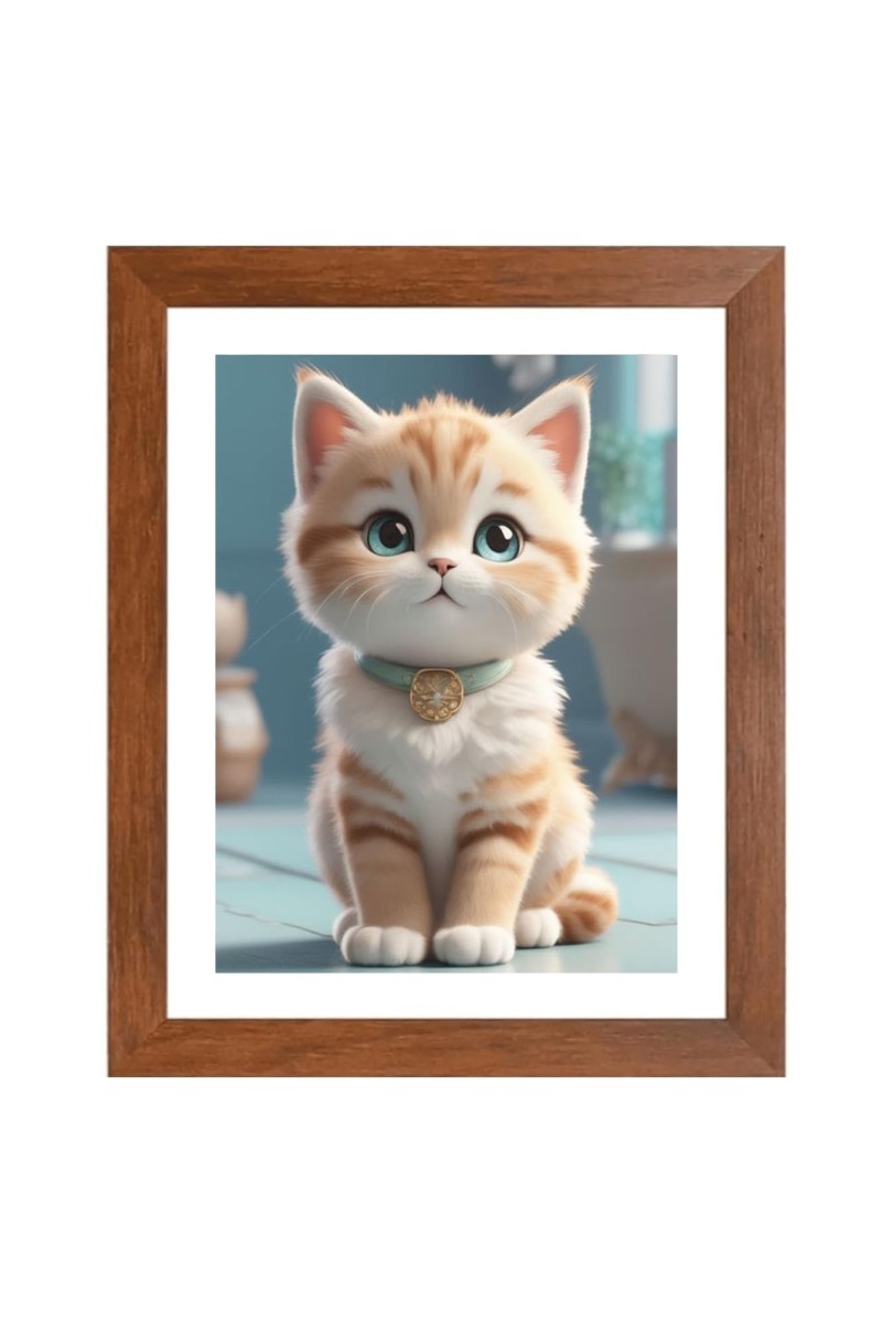 AI Funny Cute Cat Art Picture for Kids - 10x14 inches, Brown Color - Perfect Wall Decor for Children's Room