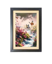 The beautiful butterfly fluttered near the flowers Photo Frame Funny Animal and Bird Cartoon Art, Black color, 11x15 Inch