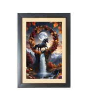 The horse stood under the glowing moon Black Photo Frame Funny Animal and Bird Cartoon Art