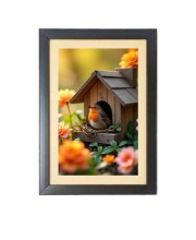 The cute bird in nest house Black Photo Frame Funny Animal and Bird Cartoon Art