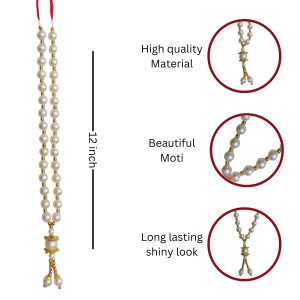 Hitech Sales Artificial Pearl Garland Mala Necklace | Decorative Pearl Chain for Pooja, Mandir, and Festive Decorations | White and Gold Beads Mala with Hanging Pendant (Small, 4, Piece) Hitech Sales Artificial Pearl Garland Mala Necklace | Decorative Pearl Chain for Pooja, Mandir, and Festive Decorations | White and Gold Beads Mala with Hanging Pendant (Small, 4, Piece)