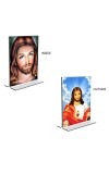 Jesus Crist Acrylic T-Style Photo Stand, Compact and Stylish Spiritual Display, easily change 2 photos (Pack of 1)