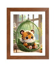 AI Funny Cute Baby Tiger Art Picture for Kids - 12x16 inches, Brown Color - Perfect Wall Decor for Children's Room