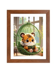 AI Funny Cute Baby Tiger Art Picture for Kids - 16x20 inches, Brown Color - Perfect Wall Decor for Children's Room