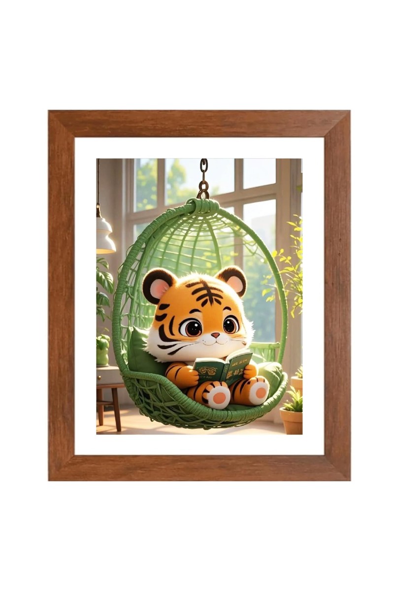 AI Funny Cute Baby Tiger Art Picture for Kids - 16x20 inches, Brown Color - Perfect Wall Decor for Children's Room